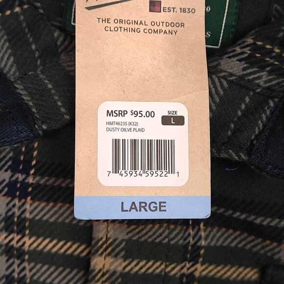 Woolrich Heavyweight Brushed Cotton Brawny Flannel Shirt Dusty Olive Plaid - Picture 3 of 5